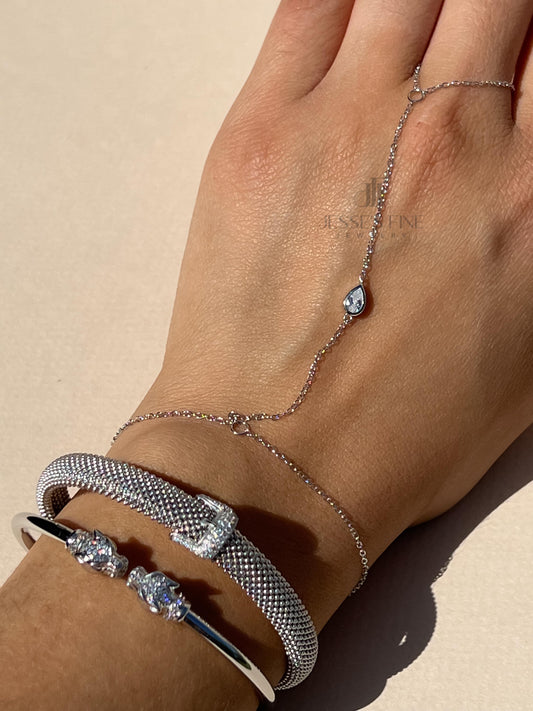 Silver pear stone handchain bracelet simple wrap sterling silver hand chain bracelet trendy hand chain bracelet gift for girl minimalist